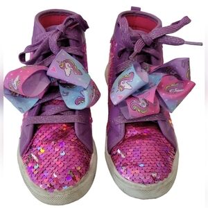 JoJo Siwa Girl's pink and Silver Sequins & Unicorn Bow High Top Tennis Shoes